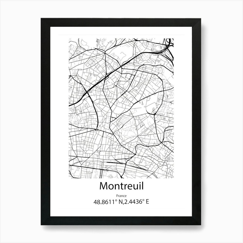 Montreuil,France Minimalist Map Art Framed Wall Art Poster Canvas Print Picture