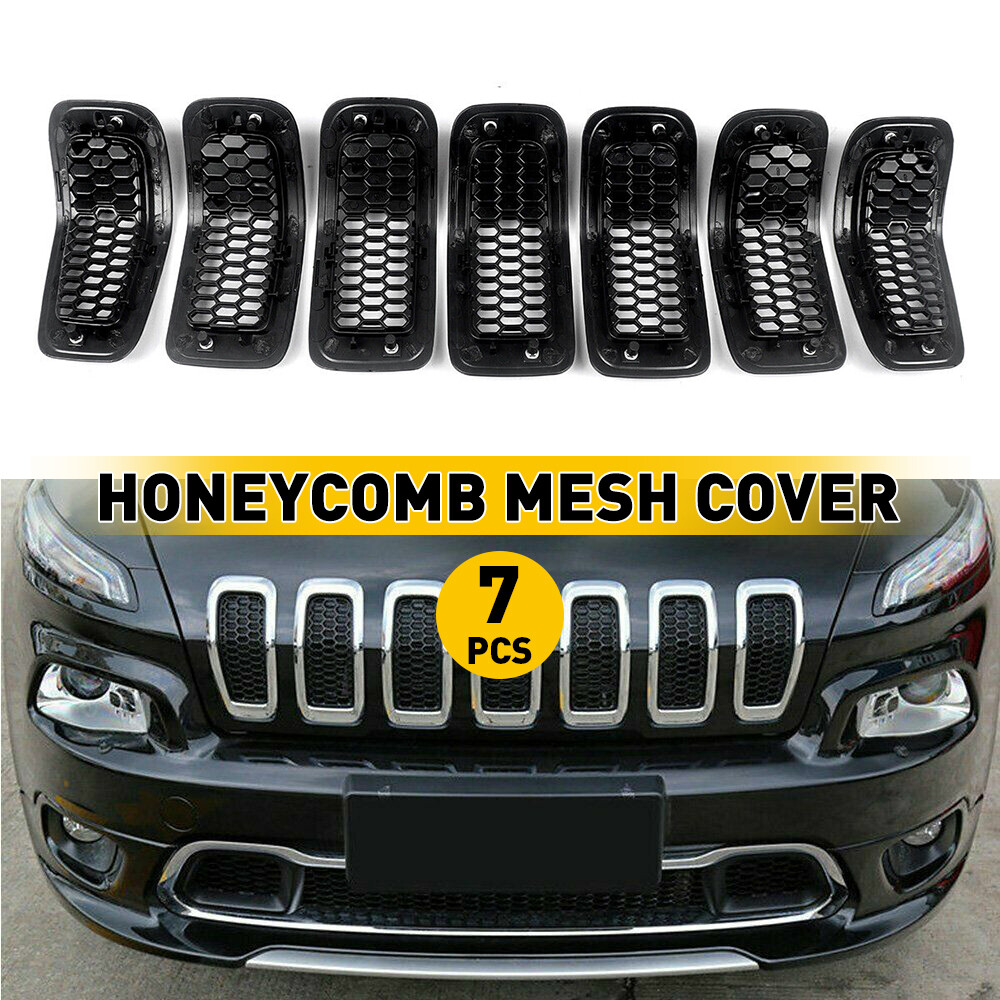 7Pcs For 14-18 Jeep Cherokee Front Grill Inserts Honeycomb Mesh Cover Chrome M