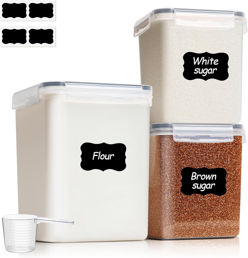 Flour Sugar Storage Containers Set of 3 (5.2L/5.5Qt) (2.5L/2.6Qt*2), Large Airti