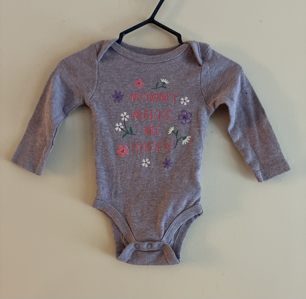 Koala Baby Girls Glitter Floral Cotton Blend Long Sleeve Bodysuit Lavender 3-6M