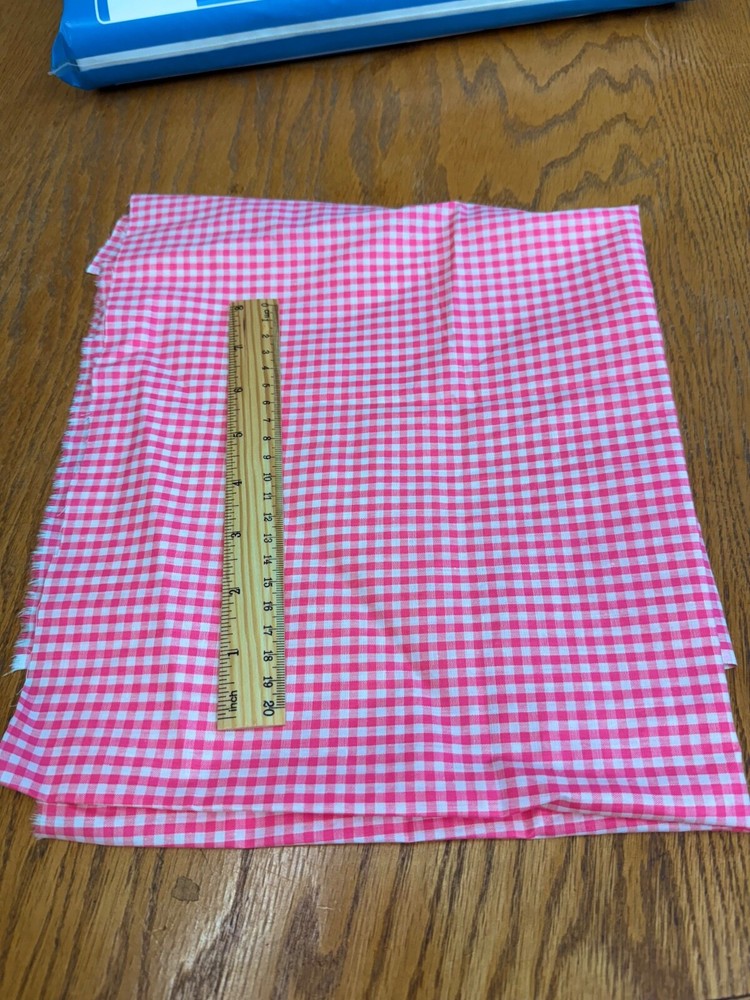 Vintage Pink and White Gingham Cotton Fabric Remnant 19x36 Inches