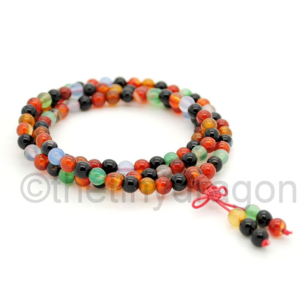 MULTI COLOR AGATE MALA 108 6mm Prayer Beads Necklace Stretch Wrap Bracelet Yoga