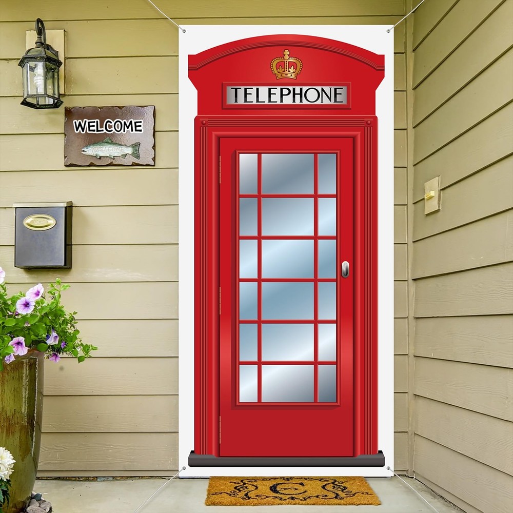 English Phone Booth Door Cover Large Fabric Red Telephone Box Large Banner