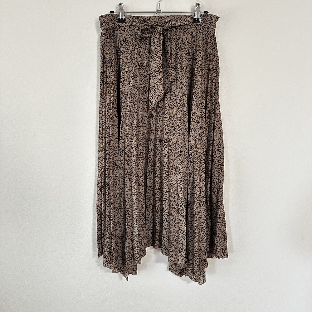 Dotti Women's Leopard Print Pleated Flow Skirt with Front Tie Size 10