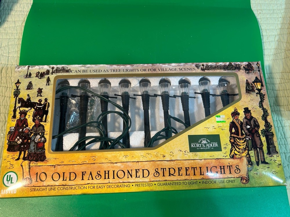 Vintage Kurt Adler Victorian Christmas Street Lamp Set 10 Lights
