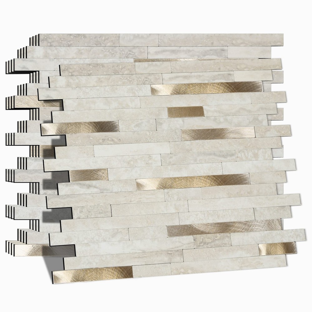 Gold Beige Marble Peel and Stick Kitchen Backsplash - Self-Adhesive Metal Tile