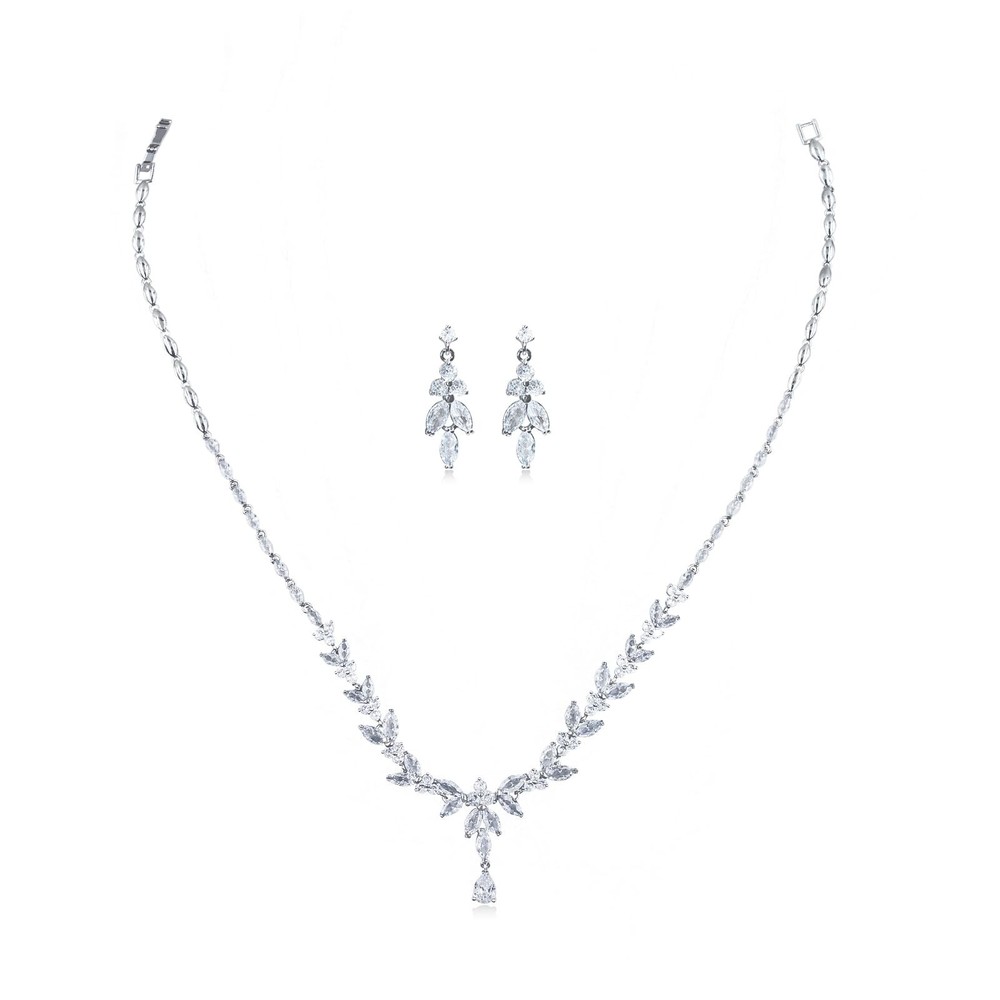 Women Jewelry Set Silver Plated Necklace Earrings Set Bridal Wedding Jewelry ...
