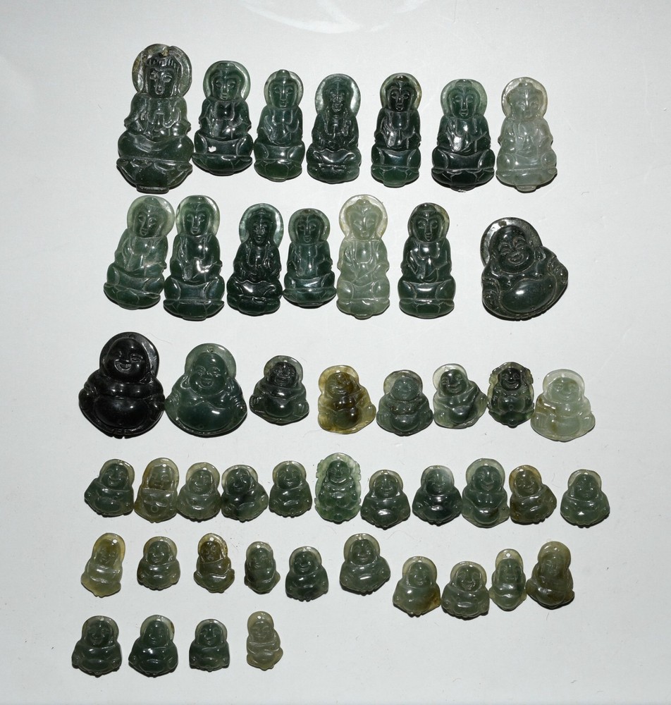 3CM China Dynasty Jadeite Emerald Kwan-yin Maitreya Buddha Amulet Pendant Set