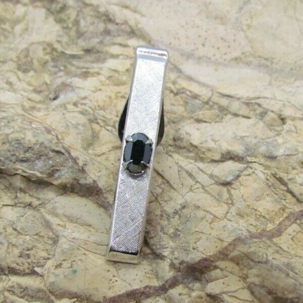 Vintage SWANK Blue Rhinestone Silver Tone Tie Bar Clip