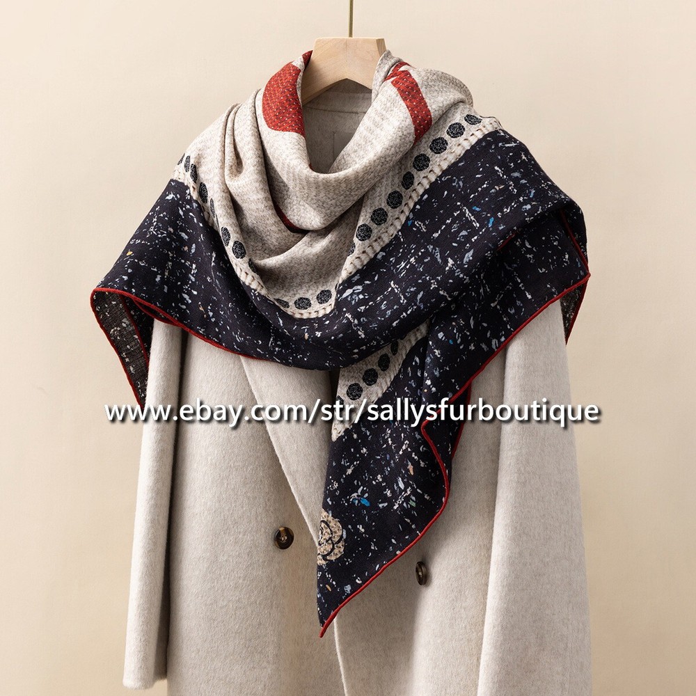 Sallys Boutique 70% Cashmere 30% Silk Wrap Scarf Camellia Print Square Shawl 53