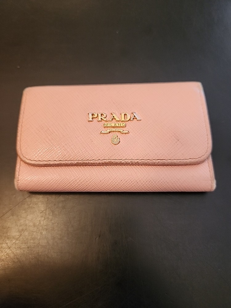Prada Vintage Pink Compact Wallet with Key Holder for Women