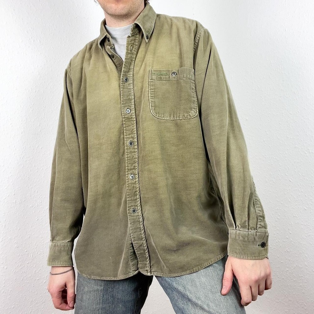 Vintage Corduroy Button Shirt Retro Cotton Knit Overshirt Faded Cord Grunge 90s