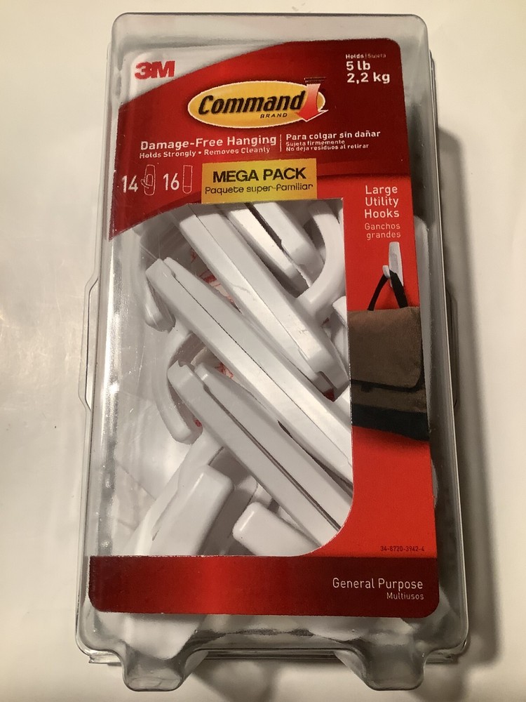 3M Command Large Utility Hooks Mega Pack 14 Hooks + 16 Strips 5 Lb limit new