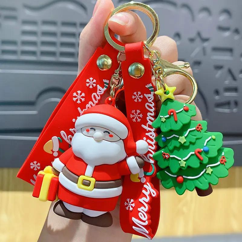 Santa Claus Resin Figurine Keychain Colorful Carved Novelty Decor  