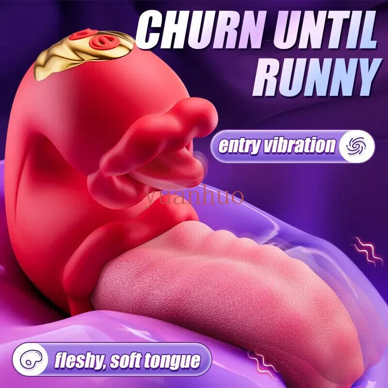 2in1 Rose Tongue Vibrator Clit Licking Oral Sex Toy for Women with Dildo