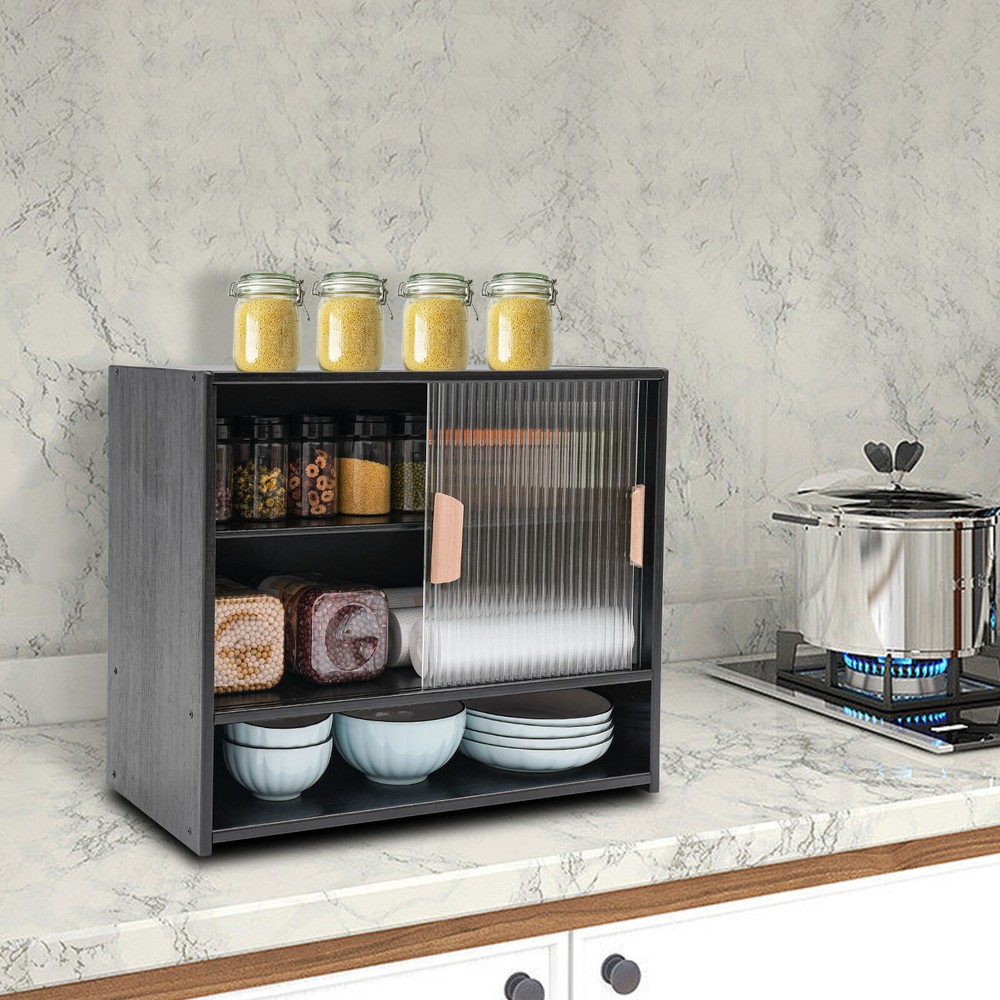 Storage Cabinet Sideboard Buffet Tabletop w/2 Sliding Door Pantry Kitchen Bamboo