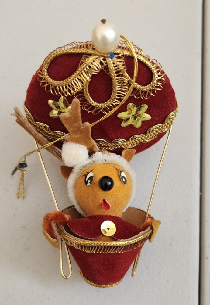 Vintage Japanese Velveteen Felt Reindeer Christmas Ornament