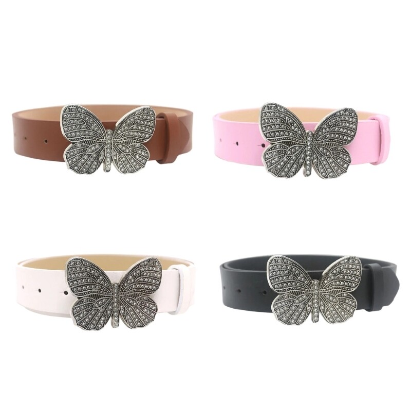Butterfly Buckle PU Leather Belt for Teen Jeans and Skirt Fashion Accessory
