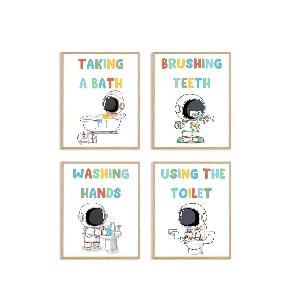 Boat Wades Space Astronaut Kids Bathroom Unframed Wall Art Prints,Astronaut B...