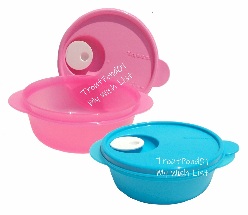 Tupperware Crystalwave Microwave Bowl  2.5 Cups Round Container Pink + Blue