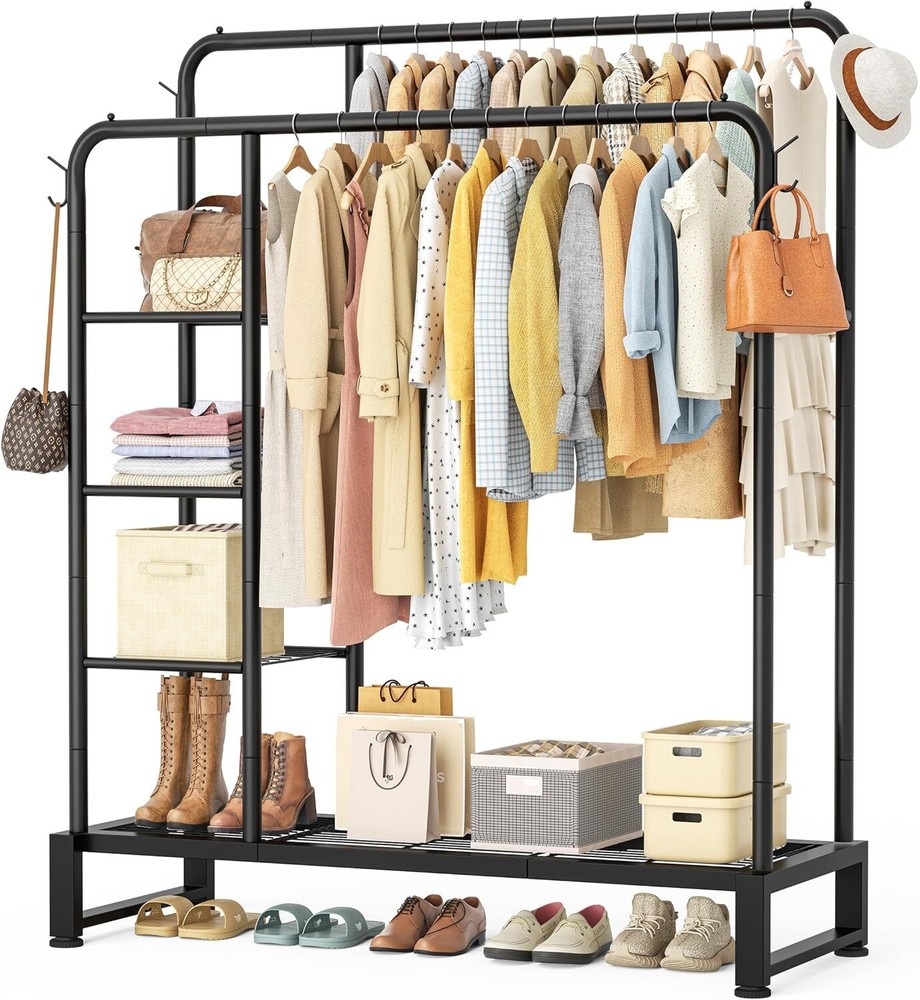 Heavy-duty double-pole multi-functional clothes drying rack-image