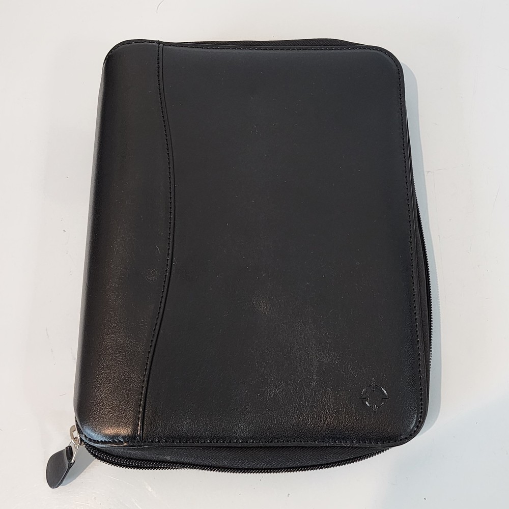 Franklin Covey Planner Blk Genuine Leather 7 Ring Binder Classic 9.5” X 7.5”
