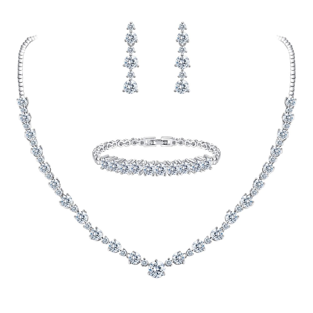 Crysdue Women’s Cubic Zirconia Wedding Jewelry Set for Brides and Bridesmaids