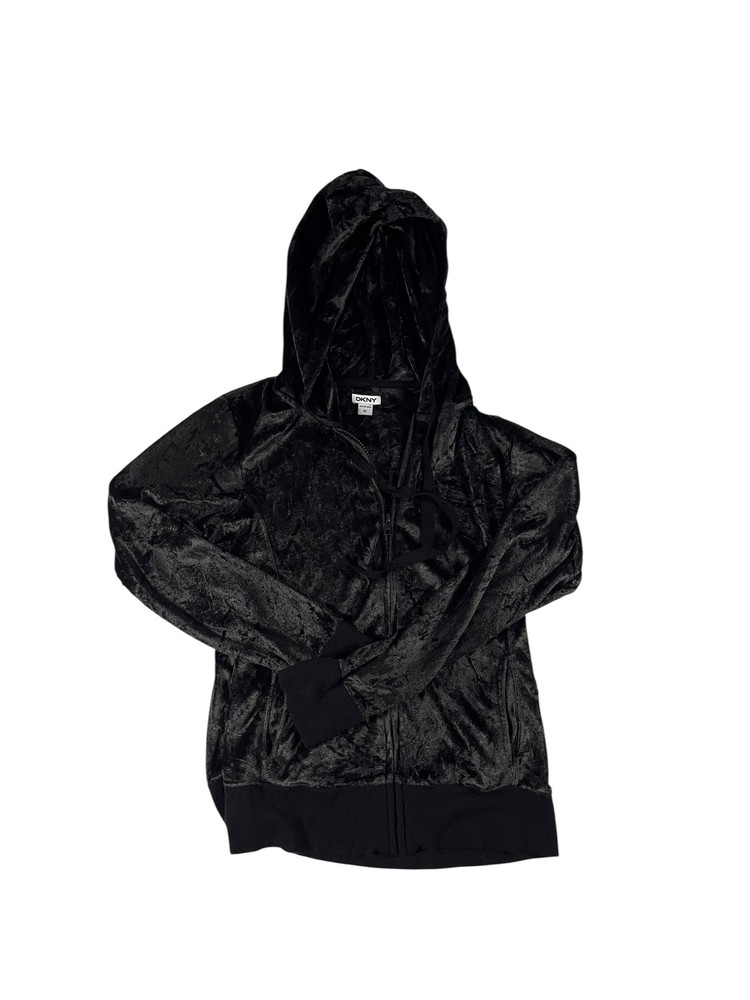 DKNY Women's Velour Zip-Up Hoodie Jacket Black Size M Hooded Pockets