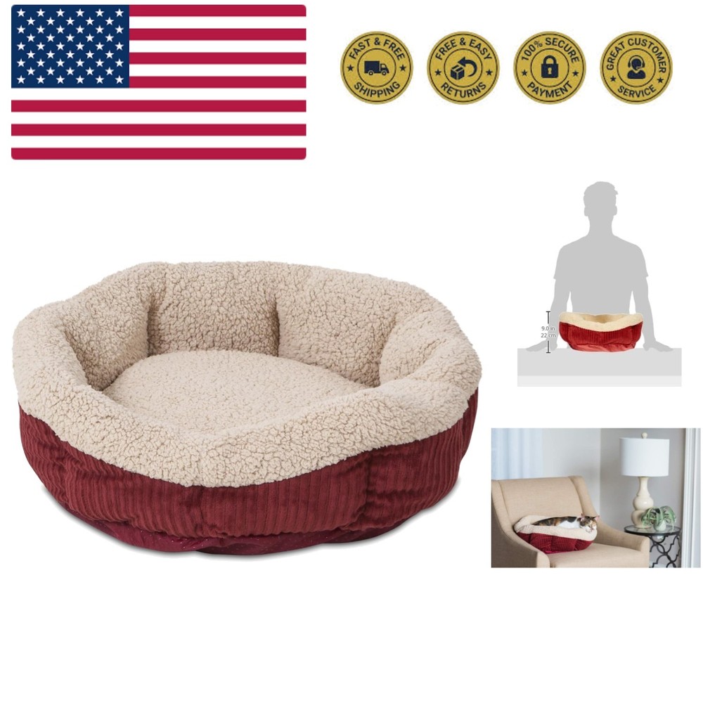 Aspen Pet Self Warming Round Bed, 19.5 Inches, Barn Red and Cream