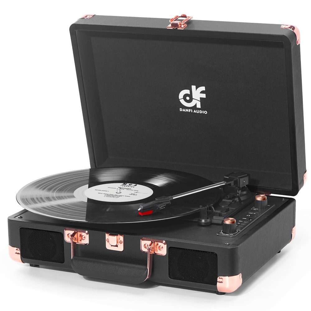 Record Player with Built-in 2 Speakers Vintage 3-Speed Portable Bluetooth Sui...