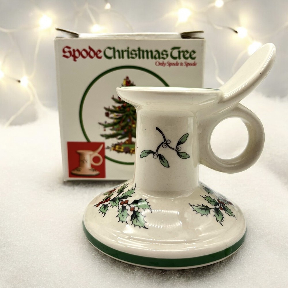 Vintage Spode Candle Holder Spode Christmas Tree w/ Storage Box Holly Leaf Print