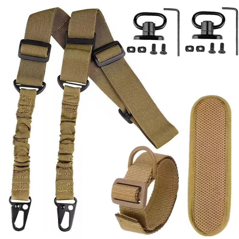 Tactical 2-Point Adjustable Rifle Sling with D Ring and QD Swivel Adapters