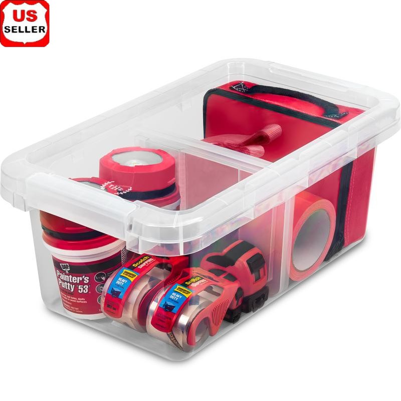 17qt Clear Stackable Storage Bins Set of 4 with Adjustable Dividers