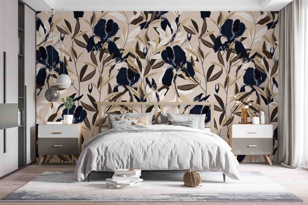 3D Baroque Flowers Leaves Pattern Wall Murals Wallpaper Murals Wall Sticker