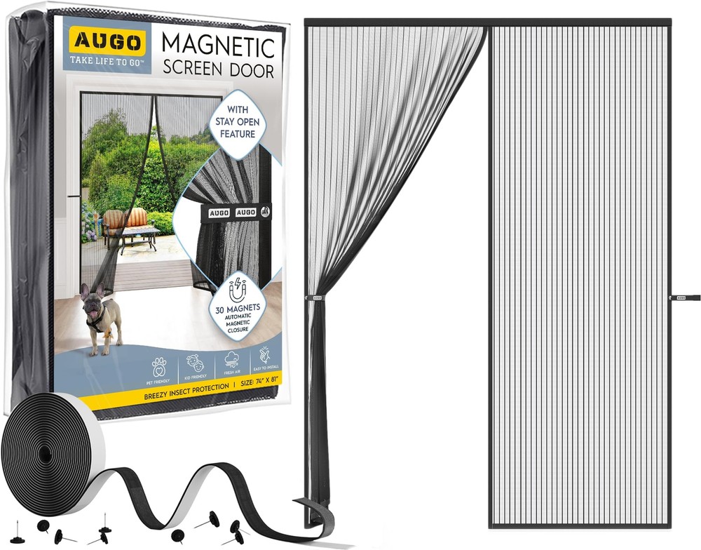 AUGO Heavy Duty Magnetic Screen Door with Self Sealing Hands Free Mesh Partition