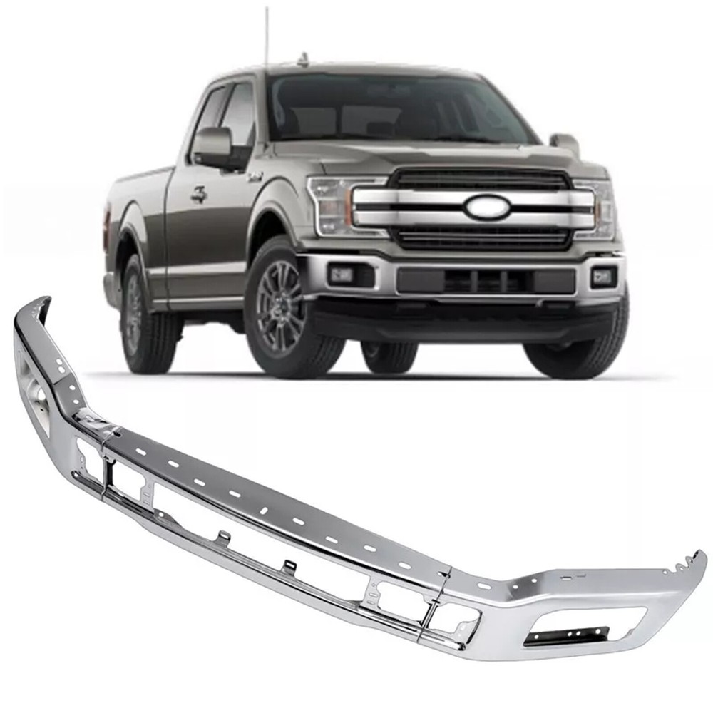 Chrome Steel Bumper Face Bar for 2018 2019 2020 Ford F-150 w/ Fog Light Hole