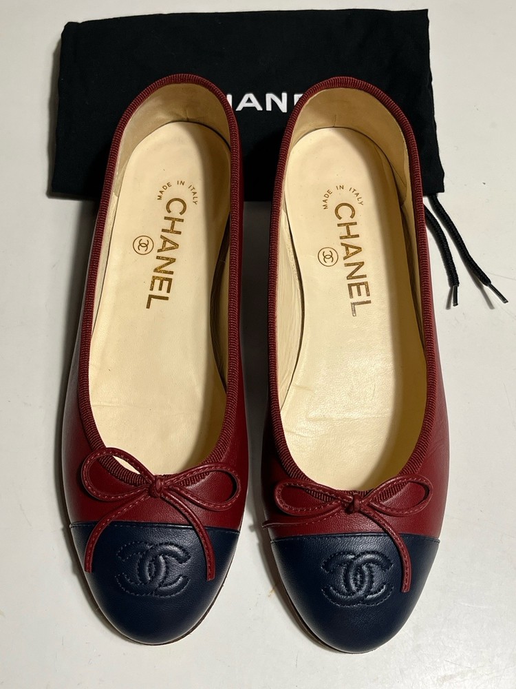 Chanel Red Navy Ballet Flats Size 36