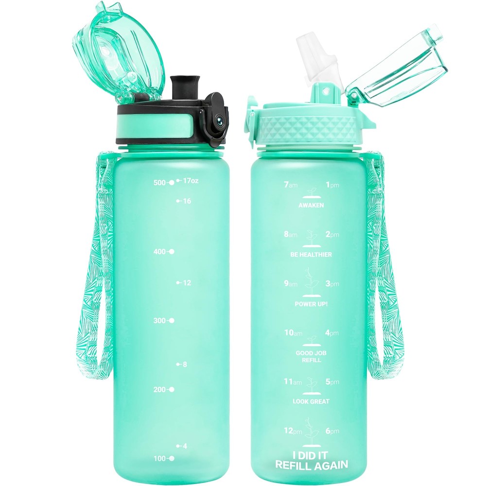 Kids Water Bottle for School, 17 oz (2 lids) BPA-Free Reusable Leak-proof Dur...