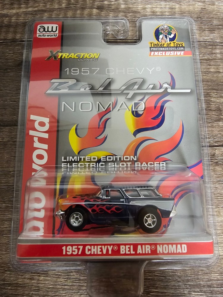 Autoworld HO Slot Car New 1957 Chevy Bel Air Nomad Blue Red Flames