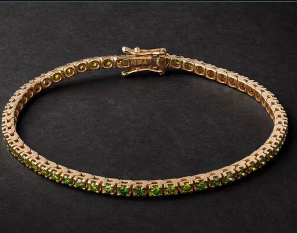 3MM Round Lab Created Green Emerald 14K Yellow Gold Over Tennis Bracelet 6CT