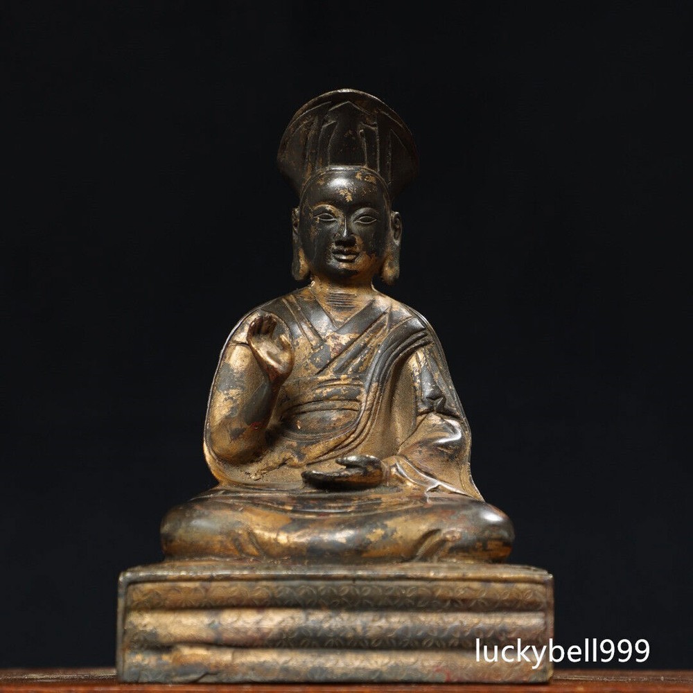 8 Inch Antique Tibetan Buddhism Bronze Gilt Medicine Buddha Temple Statue