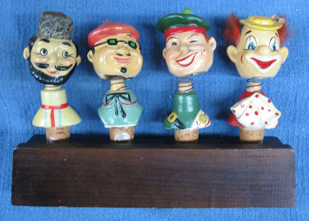 Vintage Rubens Bobblehead Bottle Stoppers with Stand