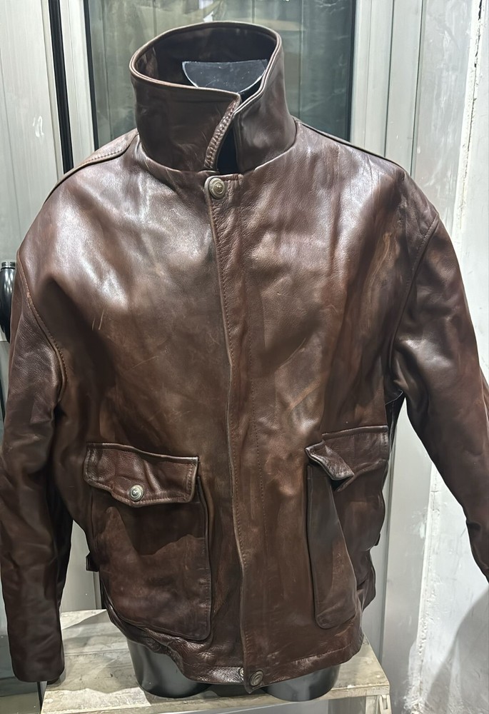 Vintage Brown Leather Jacket for Men Size 54 by Green Hils LLD475