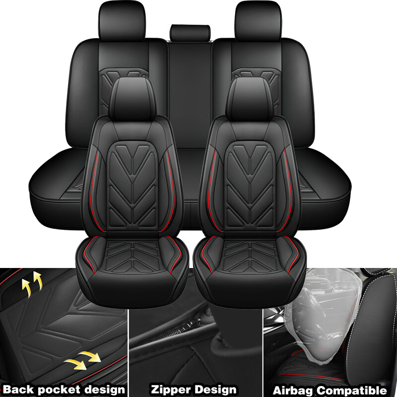 Dodgge Car Seat Covers Full Set 5-Seat Leather Front Rear Protector Cushion  