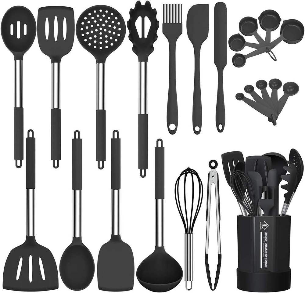 Silicone Cooking Utensil Set,  Non-Stick Kitchen Utensil 24 Pcs Cooking Utensils