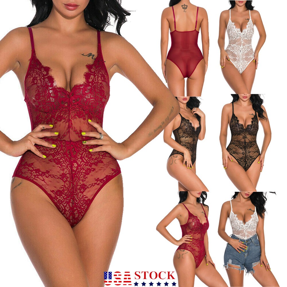 Sexy Lace Babydoll Bodysuit Nightwear for Women