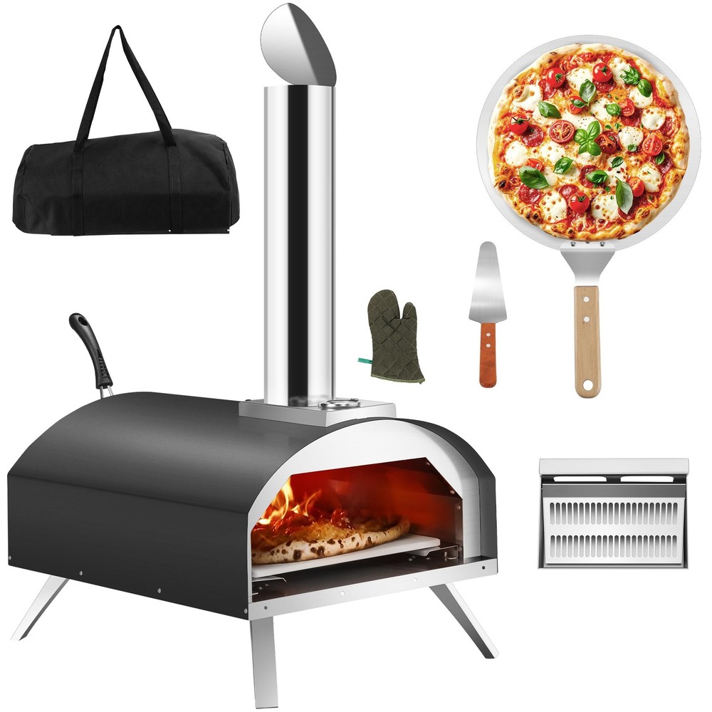 12-Inch Wood-Fired Pellet Pizza Oven with Built-In Thermometer for Outdoor Cooking