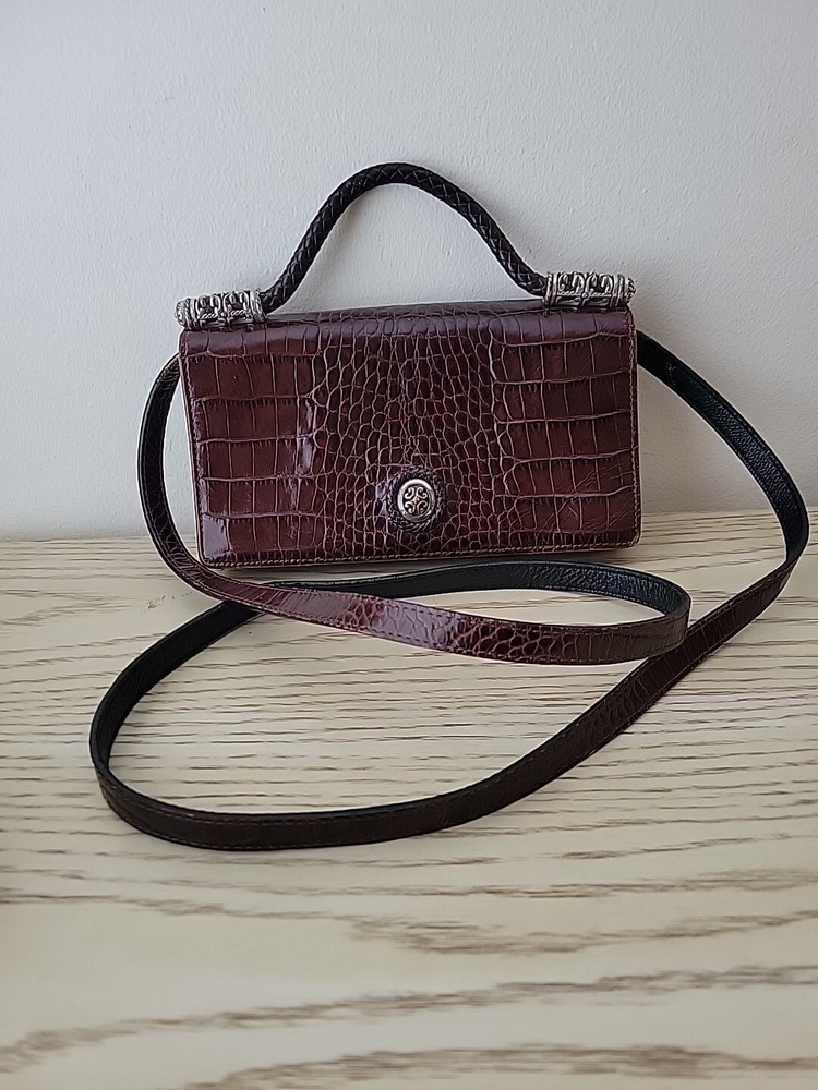 Brighton Brown Croc Embossed Leather Clutch Wallet Purse Organizer