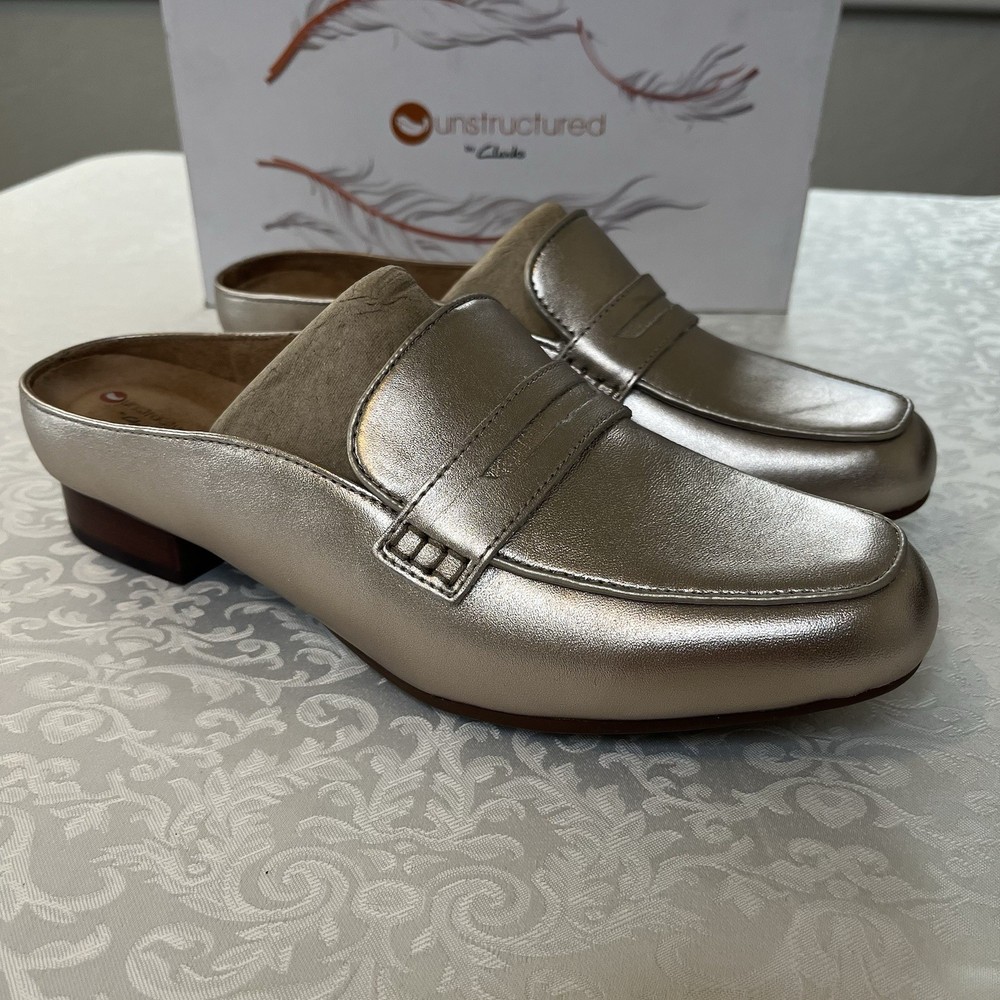 Clarks Women Keesha Donna Gold Metallic Leather Slip On Mules Size 9M