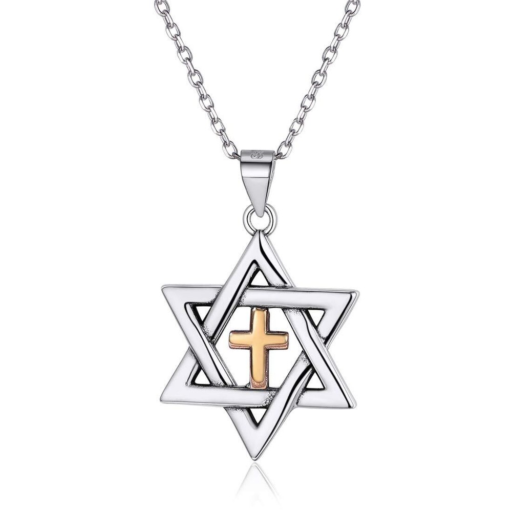 Star of David Necklace Silver Cross Star of David Pendant Necklace Gold&Silve...